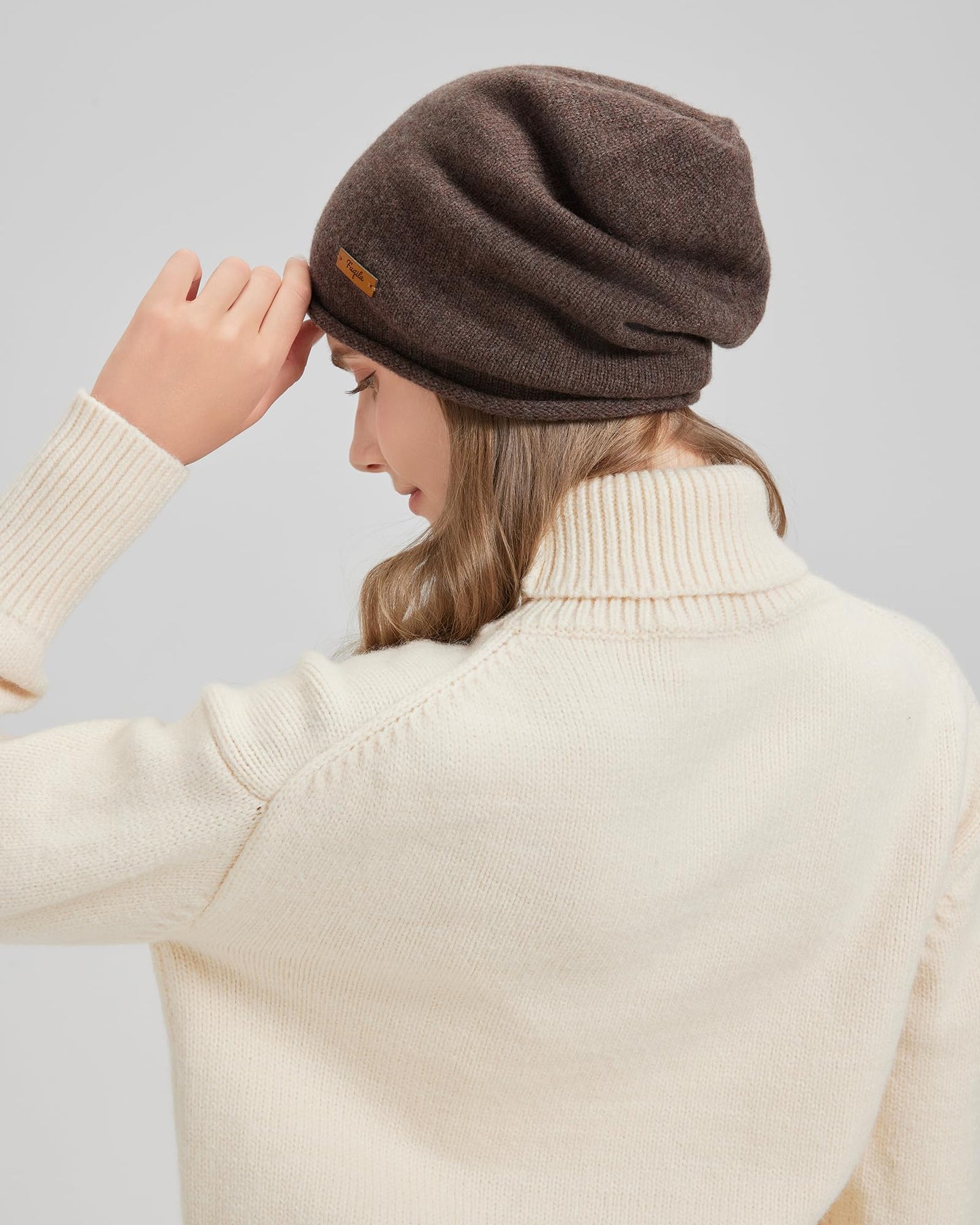 FUQILA 100% Merino Wool Slouchy Beanie Hat, Women Warm Winter Caps Soft, Ladies Breathable & Cozy Stretchy Knitted Skull Cap (US, Alpha, One Size, Coffee)