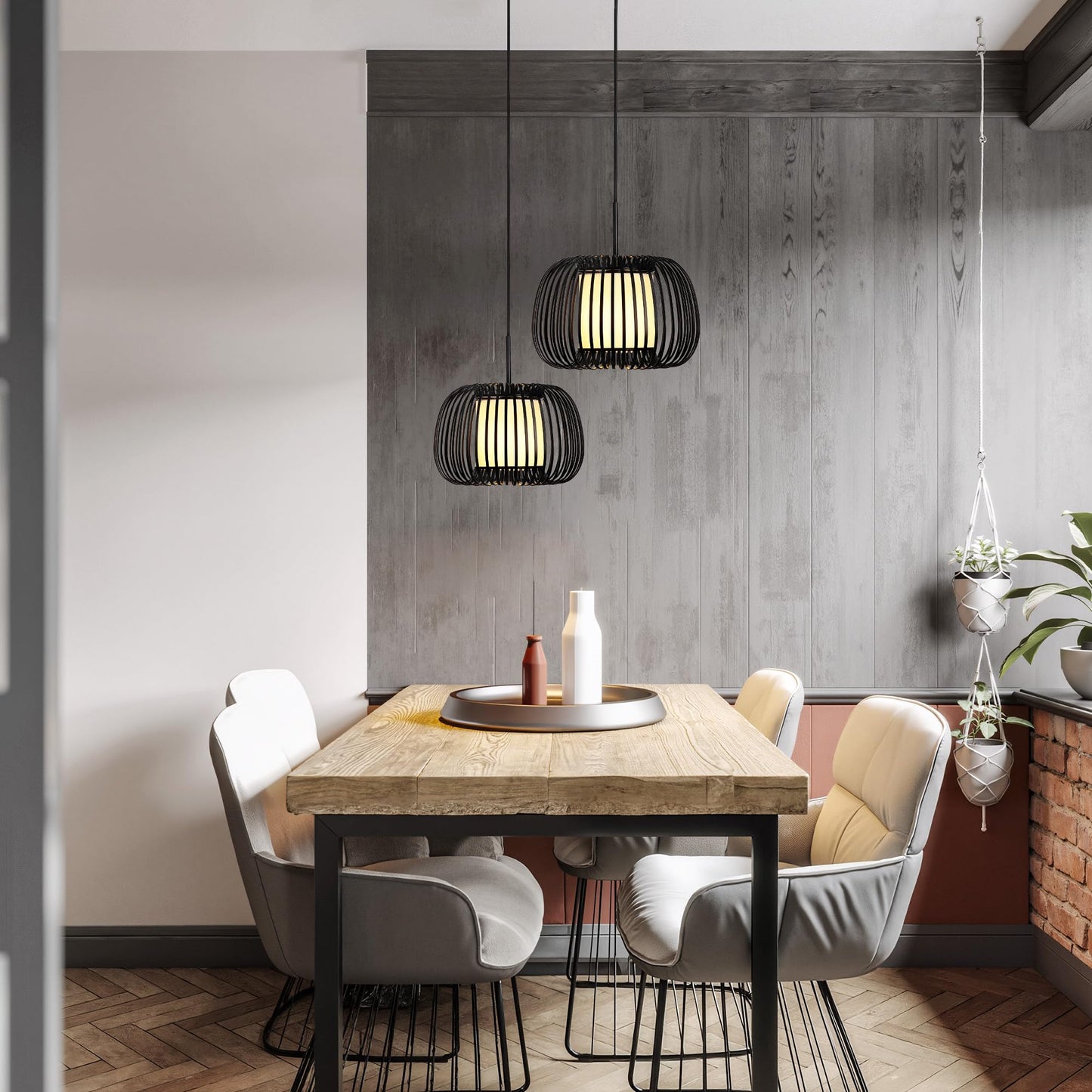 Black Chandeliers Ceiling Light Fixture, 13.7" Modern Chandelier Drum Metal Frame Pendant Light, Adjustable Hanging Chandelier for Over Table Dining Room Entryway Kitchen Island Living Room(1 Pack)