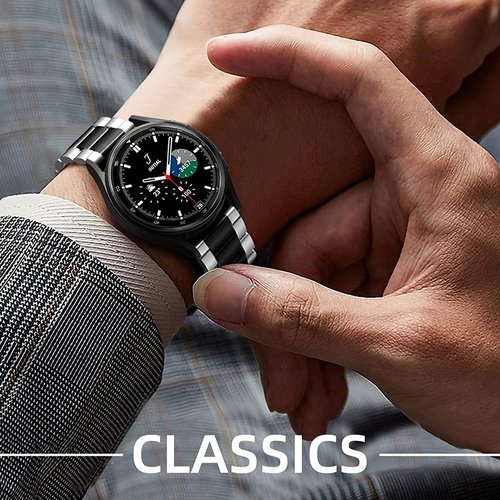Compatible for Anyloop ALW10 Bands, 22mm Quick Release Stainless Steel Metal Replacement Straps Compatible for Anyloop ALW10, VPSTAY Watch Ultra, Lovouse R68, HALOBOOM G104 Smartwatch (Silver-Black, 22mm size band)