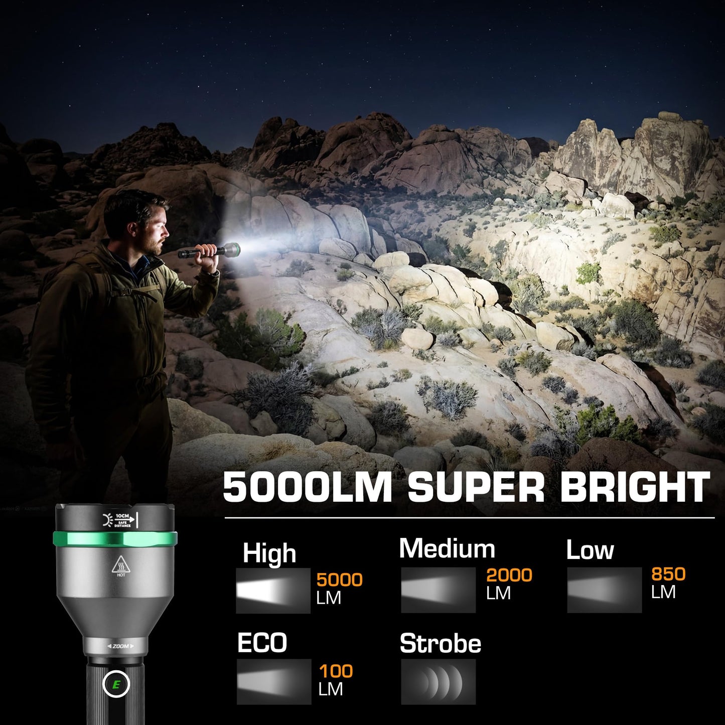 EverBrite 5000 High Lumens Rechargeable Flashlight, 5 Modes Zoomable Tactical Flash Light High Powered, LED Super Bright Spotlight for Hunting Hiking Camping Home Emergency& Survival Gear