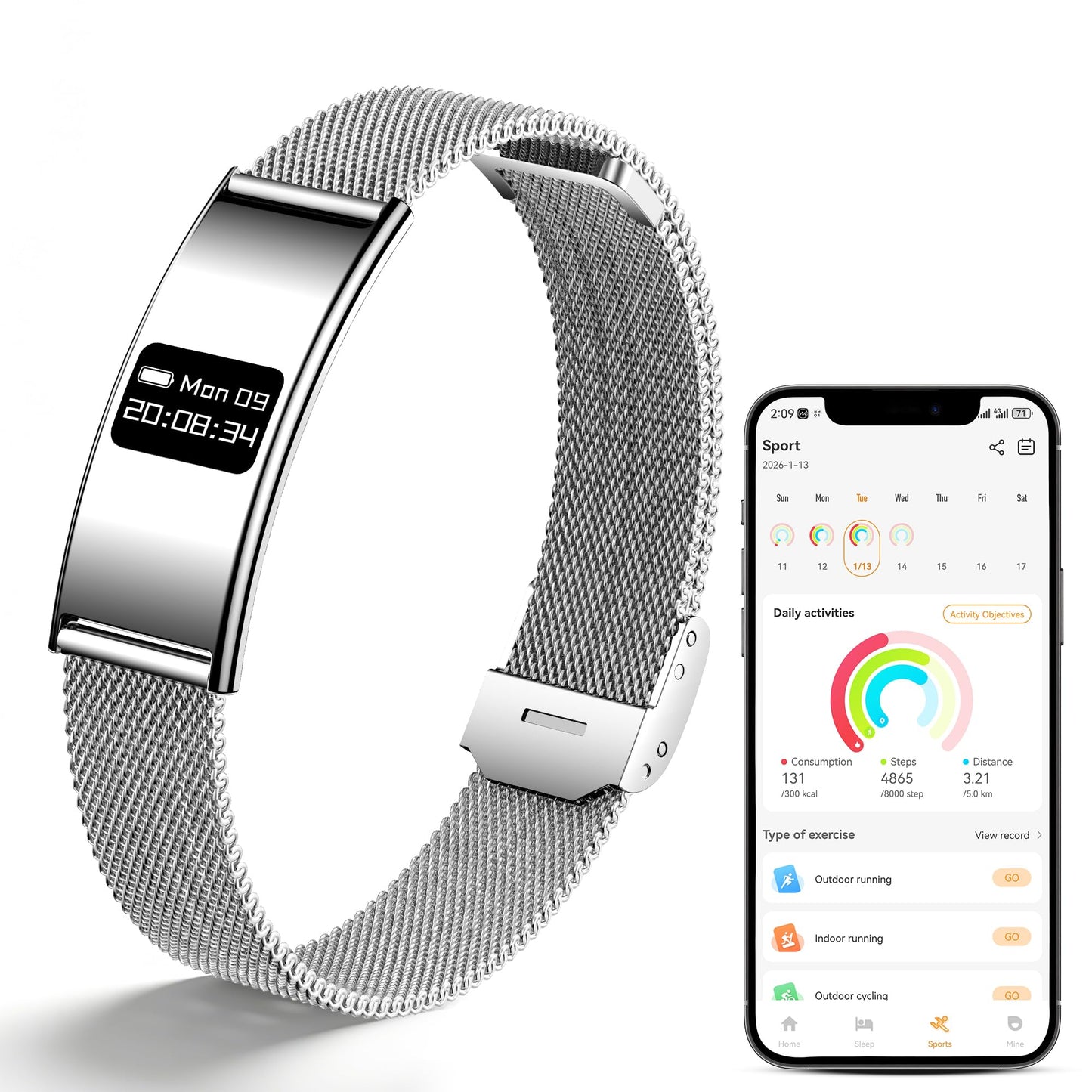 Irondance Smart Bracelet for Women Men, Activity & Fitness Trackers/SpO2/Heart Rate/Sleep Stress/1ATM Waterproof,Automatic Monitoring Wearable Fitness Tracker with Free App,2 Bands