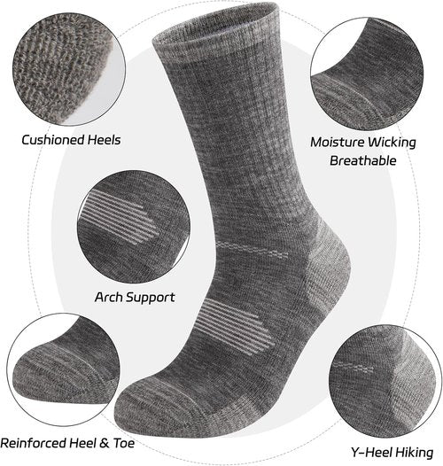COOVAN Men's Cotton Crew Work Socks - 6 Pairs Moisture-Wicking Cushioned Boot Socks for Hiking & Running