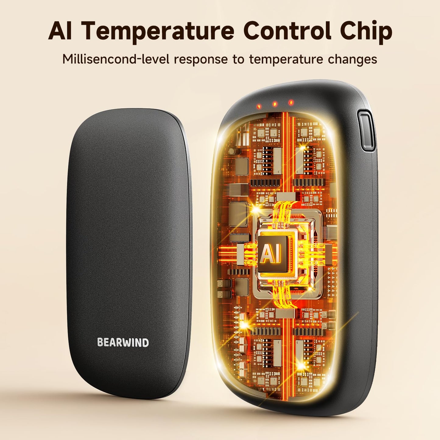 Bearwind Electric Hand Warmers Rechargeable - 2 Pack Magnetic Pocket Heater Handwarmers with AI Chips, Portable Hunting Gear, Reusable Winter Essentials, Gift Ideas for Men, Women, Outdoor (Black)