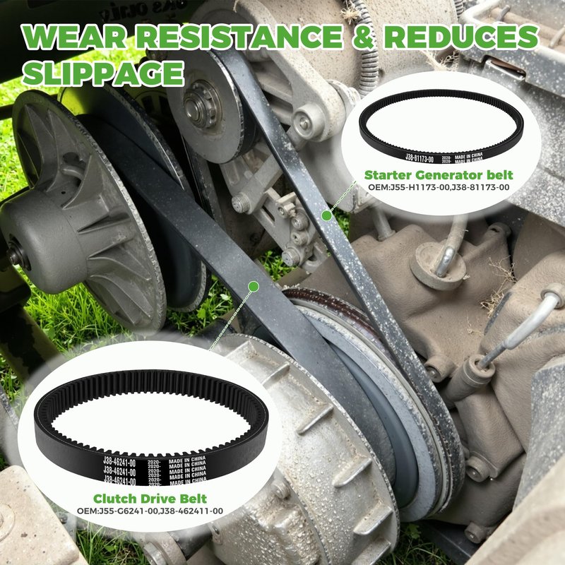 10L0L Golf Cart Starter Generator Belt and Drive Belt Kit for Yamaha G2, G5, G8, G9, G11, G14, G16, G22, 2012-Up G29 Drive Gas 4 Cycle Models, OEM J55-G6241-00, J55-H1173-00, J38-81173-00