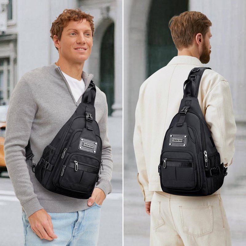 WITZMAN Sling Bag for Men Casual Crossbody Sling Bags with USB Charging Port for Travel Daily Cycling(B735 Black)
