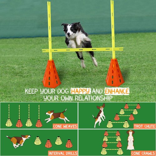 Yes4All Agility Hurdles Cone Set for Speed and Balance Exercises for All Ages, Suitable for Dog Training, Include Carry Bag - Set 8 Cones & 4 Green Bars