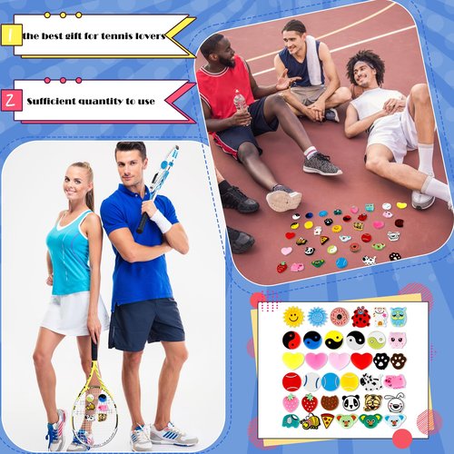 Spaluck 36 Pcs Cute Tennis Racket Vibration Dampener Funny Cartoon Silicone Tennis Absorber Dampeners for Sport Racquetball Tennis