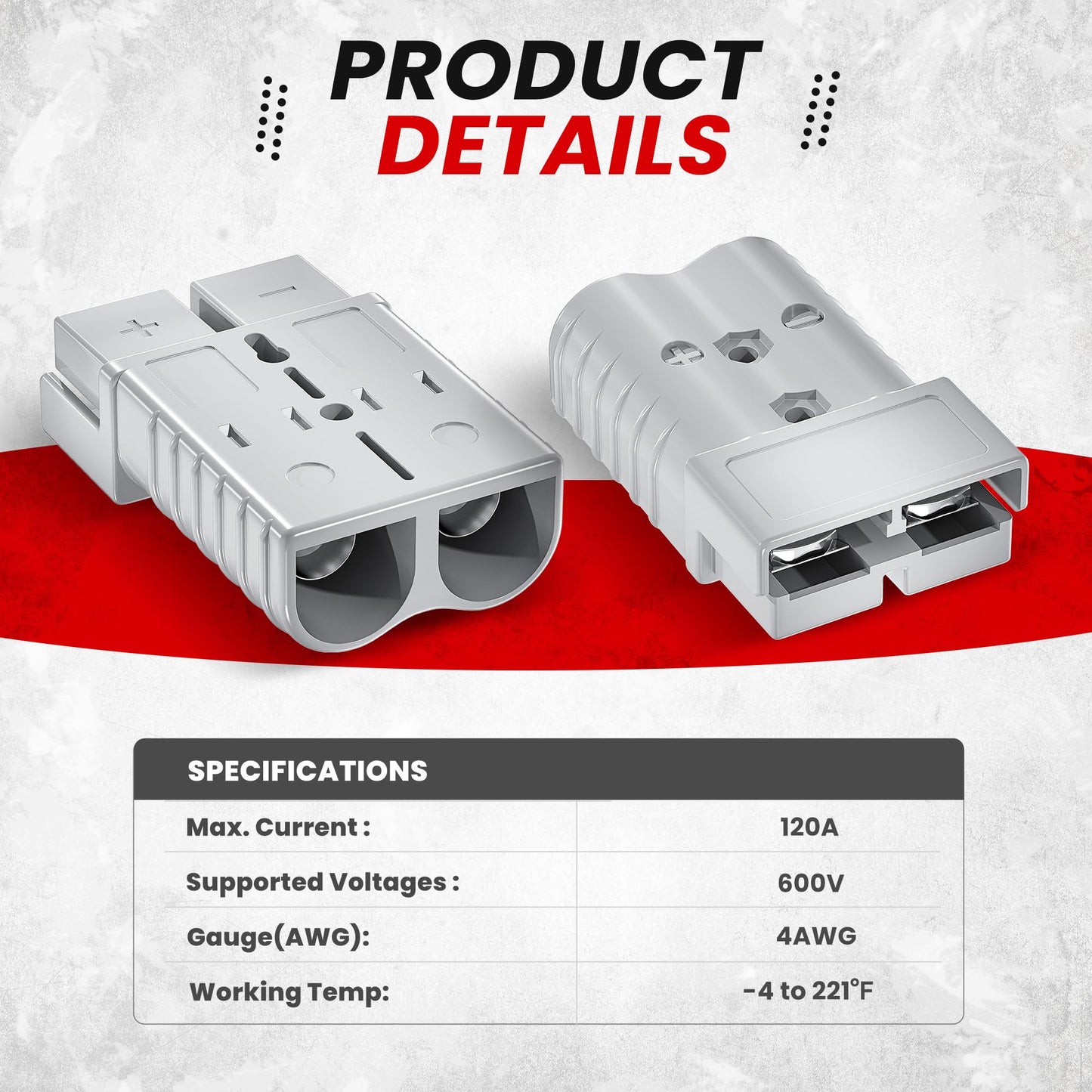 DMTVAL 120A Quick Connect Battery Connector Kit, Genderless Plug for 4 AWG Wire, 2 Pack Red Housing, Suitable for Car, Trailer, Winch, Forklift, Trolling Motor