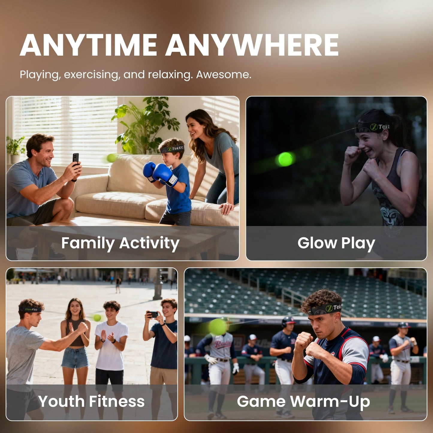 GlowFlex™ Reflex Ball with Counter App, Glow-in-the-Dark | TekXYZ® Online Community for Boxing Ball, Ideal for Coordination, Stress Relief, Home Workouts & Fitness | Stocking Stuffer Gift for All Ages