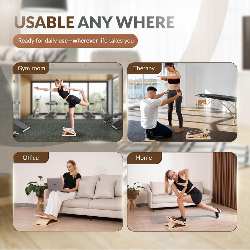 2 In 1 Balance Board & Slant Board for Calf Stretching - Adjustable Incline Board, 300lbs Capacity, Physical Therapy Equipment with Exercise Poster for Legs, Knees, Ankles, Heels