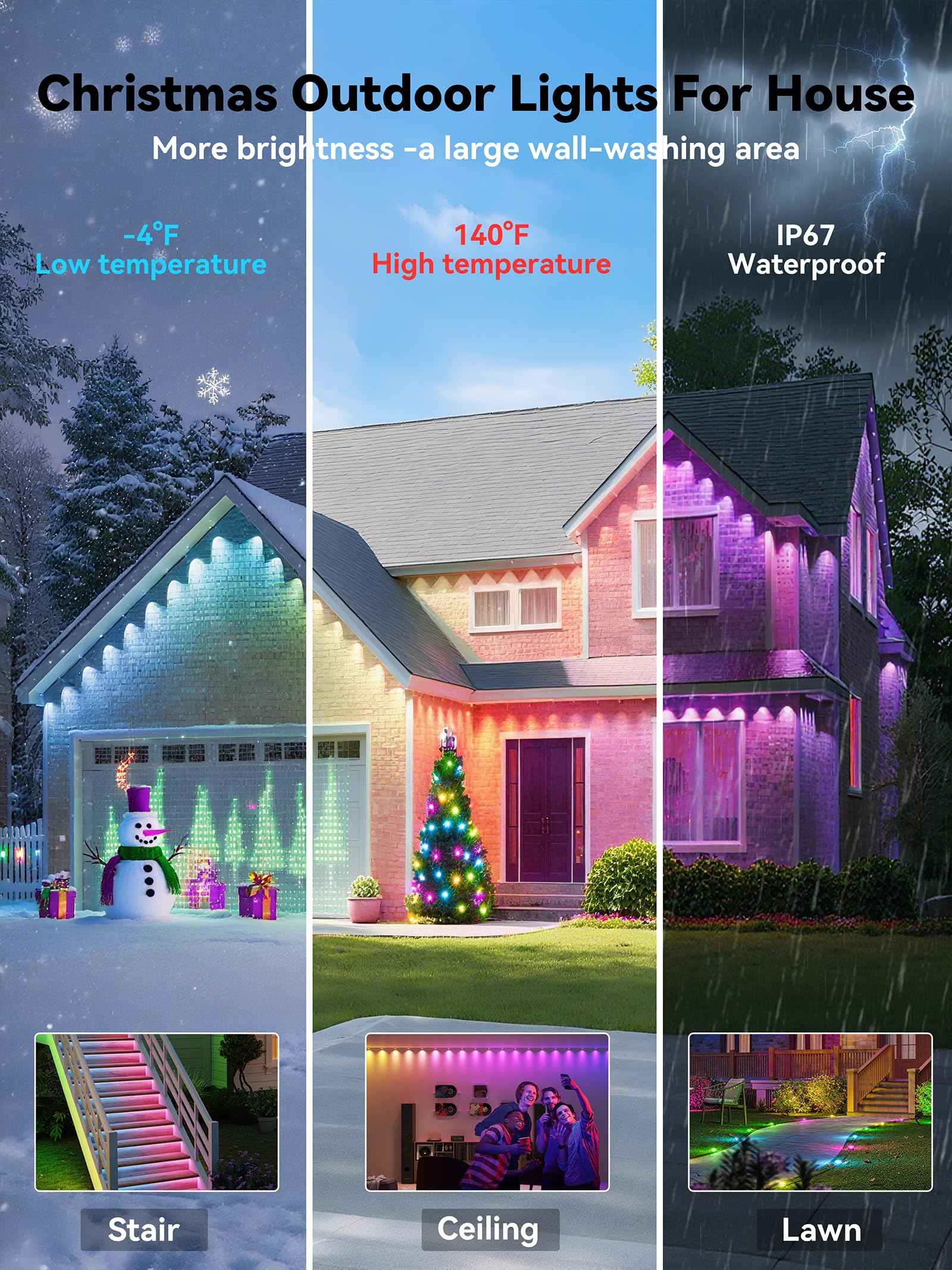 Permanent Outdoor Lights, 100FT RGB IP67 Waterproof Eaves Lighting, Smart LED Outside House Lights with App/Remote Control for Halloween, Christmas Decor, Holiday, Party, Daily, All Year-Round