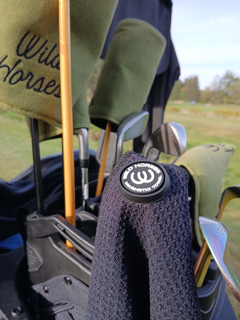 Wild Horses Magnetic Golf Towel 18x18 Microfiber Waffle Weave Style with Golf Towel Magnet & Clip - Quick Dry Magnetic Towel for Men and Women - Black