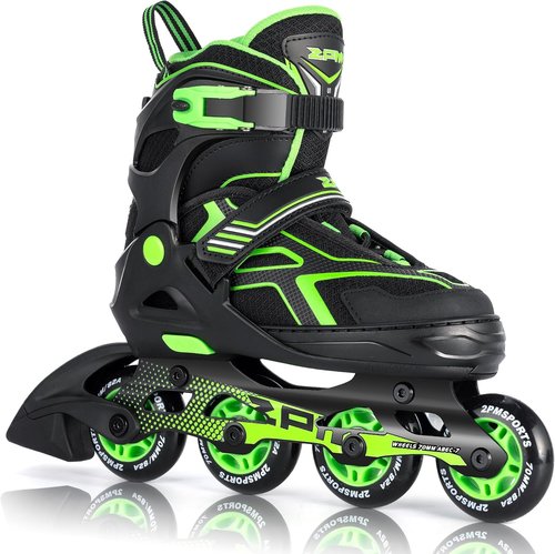 2PM SPORTS Torinx Green Adjustable Inline Skates - Fun Beginner Roller Skates for Kids & Adults