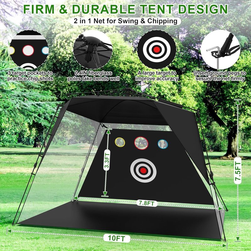 Golf Net,Golf Practice Net with Heavy Base Turf Mat,Easy to Install 10x7.5FT Hitting Aid for Backyard Driving Chipping Swing Training, for Men, Dad