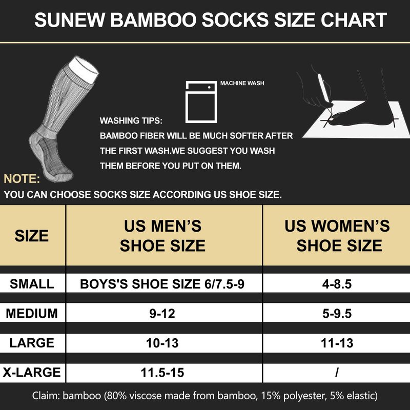 Sunew 6 Pairs Viscose Made from Bamboo Socks,Mens Moisture Wicking Extra Cushion Sport Working Crew Trekking Mid Calf Quick Dry Travel Fitness Socks White Large