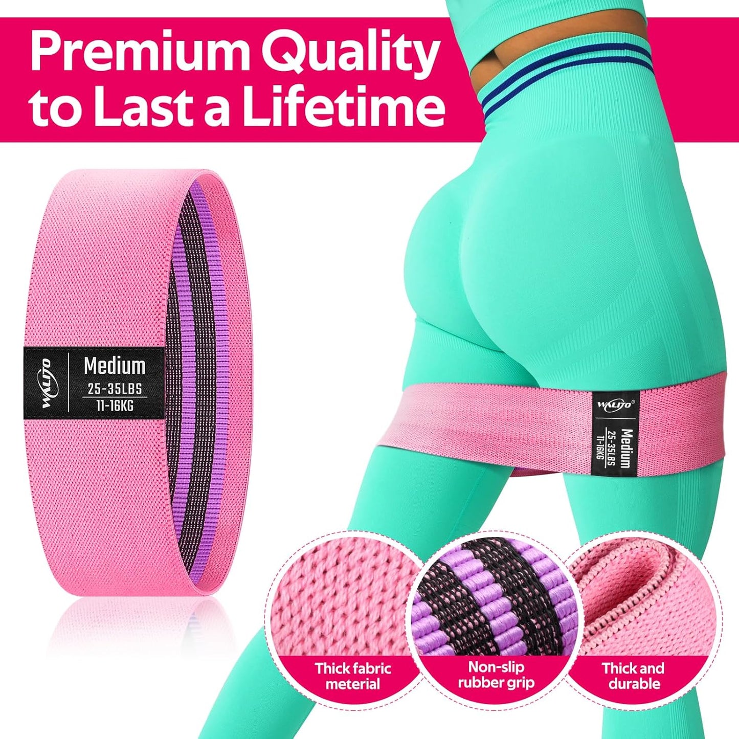 WALITO Resistance Bands - Fabric Exercise Bands for Legs & Butt - Ideal for Yoga, Pilates & Home Workouts