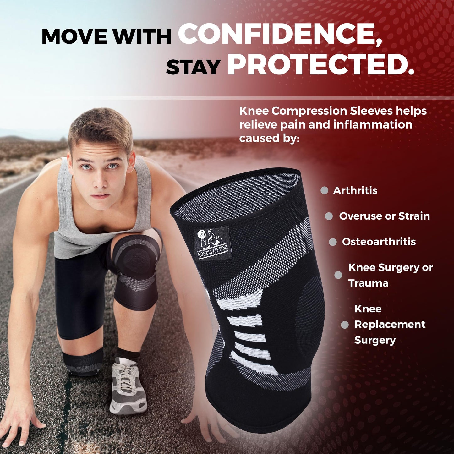 Nordic Lifting Knee Compression Sleeves (1 Pair) - Support for Arthritis Prevention & Recovery (X-Large, Grey)