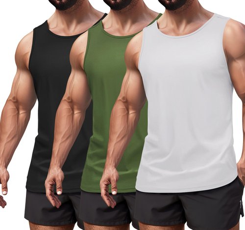 COOFANDY 3 Pack Workout Tank Tops Mens Quick Dry Muscle Sleeveless Shirts Running Gym t-Shirts Tank Slim Fit Small