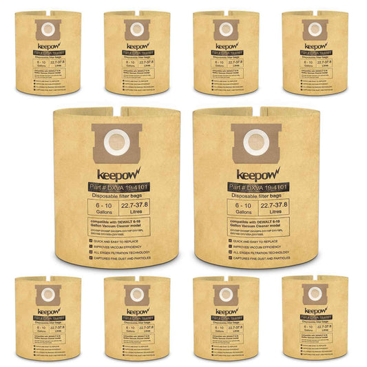 KEEPOW 10PCS DXVA19-4101 Shop Vac Bags for DEWALT 6-10 Gallon Wet/Dry Vacuum, Dust Collector Bags, Disposable Filter Bag for DEWALT Vacuums DXV06P DXV09P DXV09PA DXV10P DXV10PL DXV10S DXV10SA DXV10SB