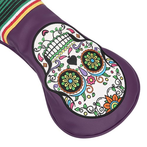 SHABIER Purple Golf Fairway Headcover with Green Embroidery Sugar Skull Design for Golf Club