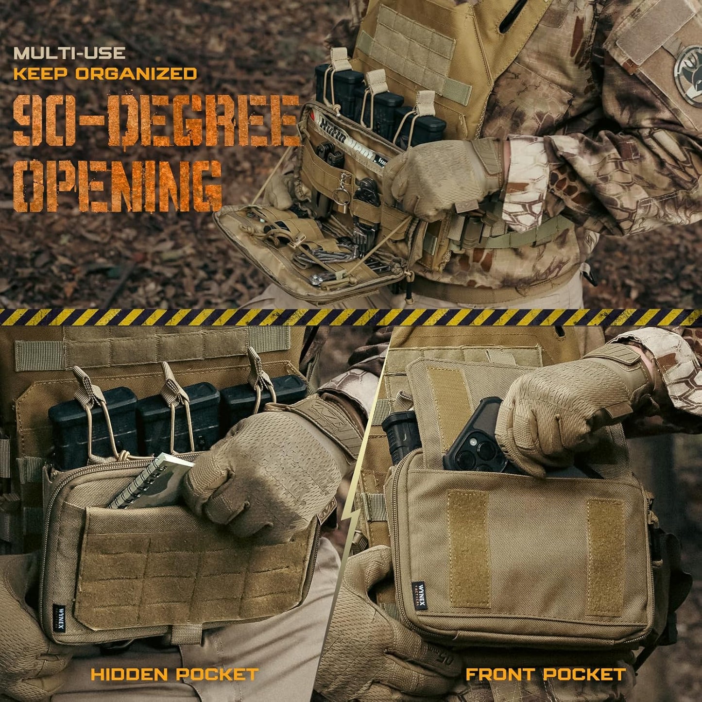 WYNEX Tactical Utility Tool Pouch - Kangaroo Style Molle Admin Bag with Mag/Zipper Strip Insert | EDC Medical Organizer
