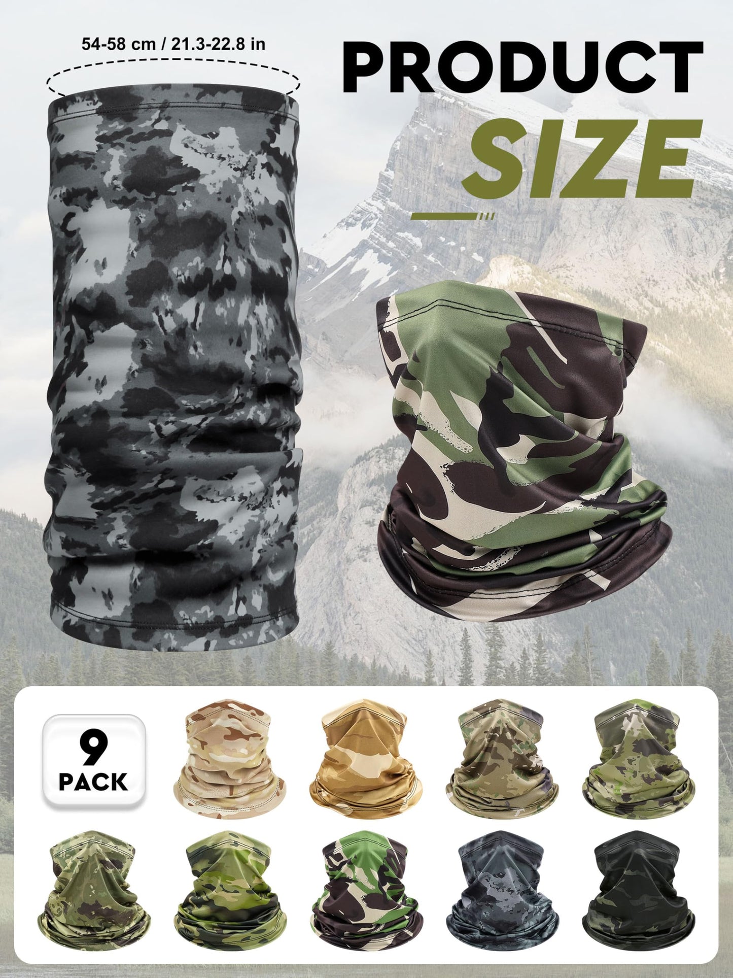 KUTTOR 9 Pieces Men Balaclava Neck Gaiter Face Mask Summer Sun Protection Cooling Breathable Head Cover Scarf Bandana