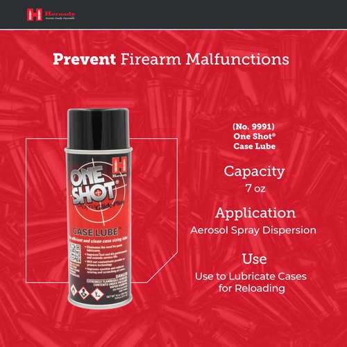 Hornady One Shot Case Lube with DynaGlide Plus, 5 oz - A Clean, Non-Sticky, & Easy to Use Aerosol Spray Lubricant Dry Film with No Petroleum Wax to Contaminate Powder or Primers -Quick Dry Lube Spray