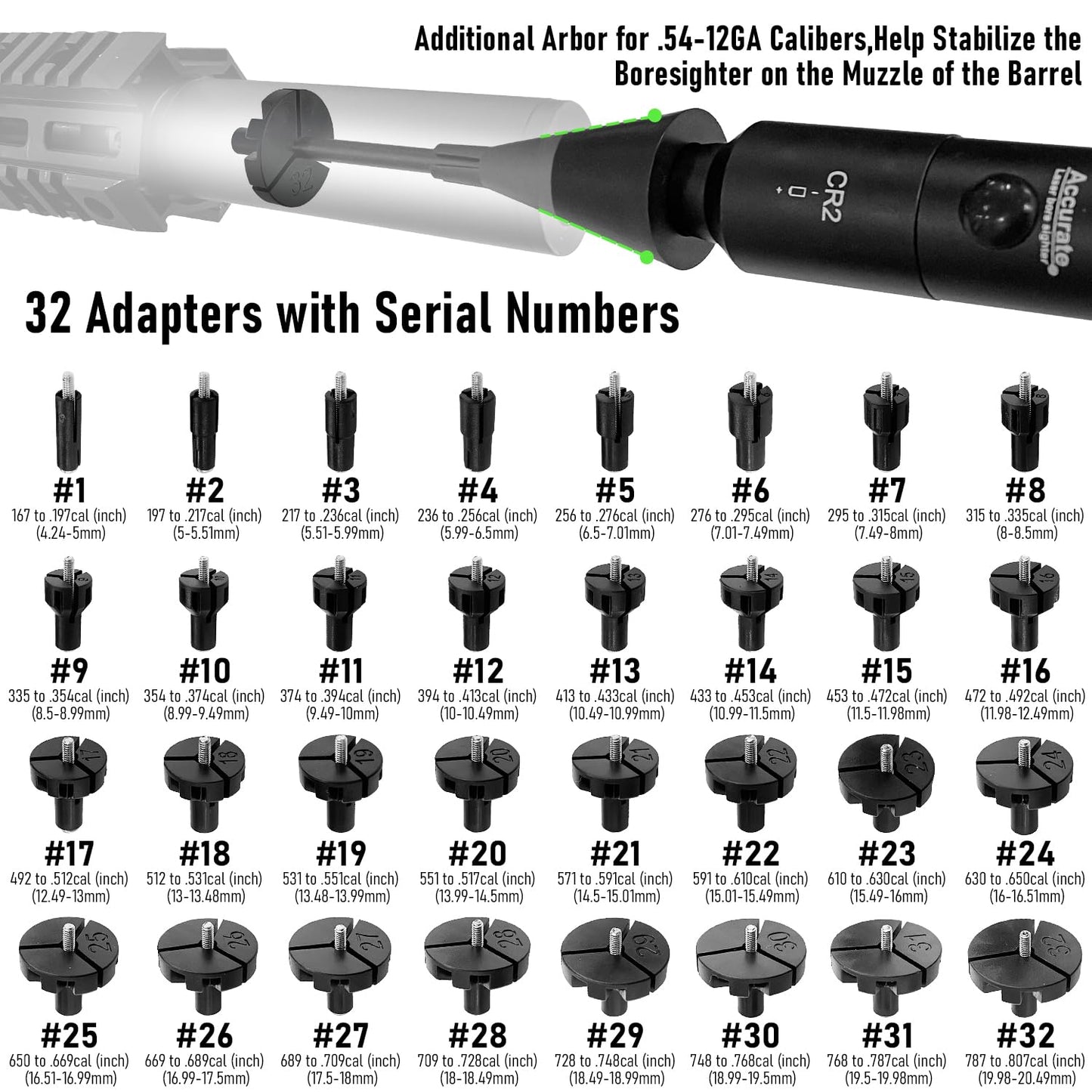 Socpuro Professional Laser Bore Sight Kit with 32 Bore Adapters, fit .17 to 12GA Calibers, Bright Green Laser Bore Sighter with Button Switch, Powerful Hunting Equipment