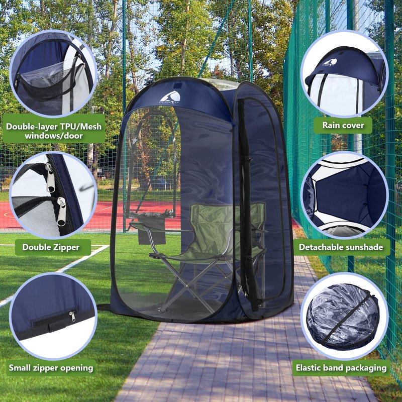Sports Pod, Kilindeer Pop Up Weather Tent for 1 Person – Portable All-Weather Shelter with Clear TPU Panels, Instant Setup for Outdoor Events, Camping, Hiking, Wind & Rain Protection (Black)