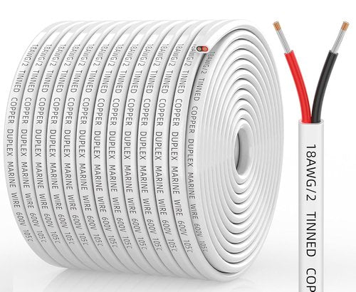 CONEPY 18 Gauge Marine Wire - Waterproof 18/2 Duplex Tinned Copper Cable for Boat & RV (200FT)