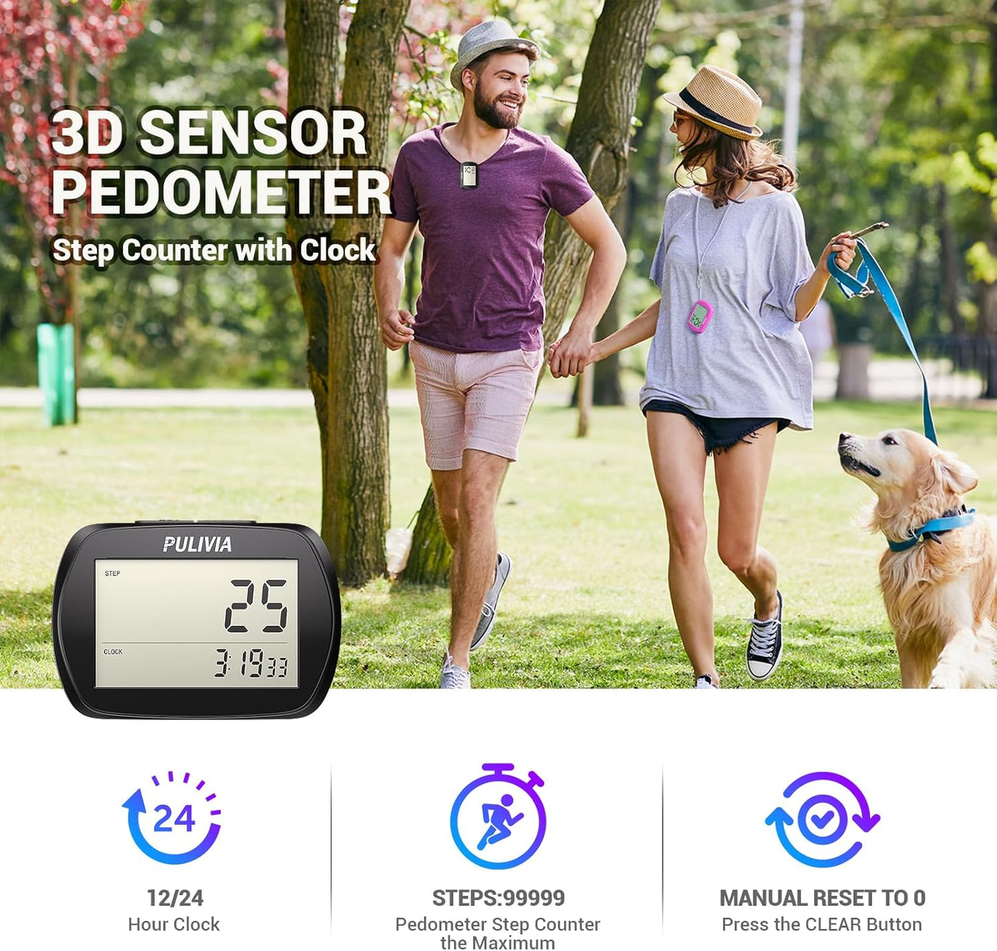 Skiennix Pedometer - Accurate 3D Step Counter with Clock | Portable Clip-On Design for Easy Tracking