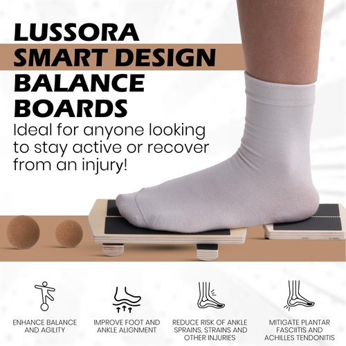 Lussora Foot & Ankle Strengthener Kit – Ankle Balance Board for Strength, Stability, Mobility & Injury Recovery – Complete Set with Beginner & Advanced Bars, 2 sizes Cork Balls, Manual & Carry Bag