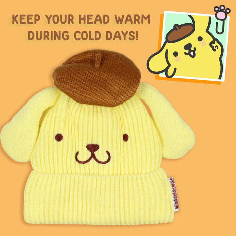 Sanrio Pompompurin Beanie Hello Kitty and Friends Pompompurin Embroidered Character Cuffed Beanie Cap Hat OSFM for Men and Women