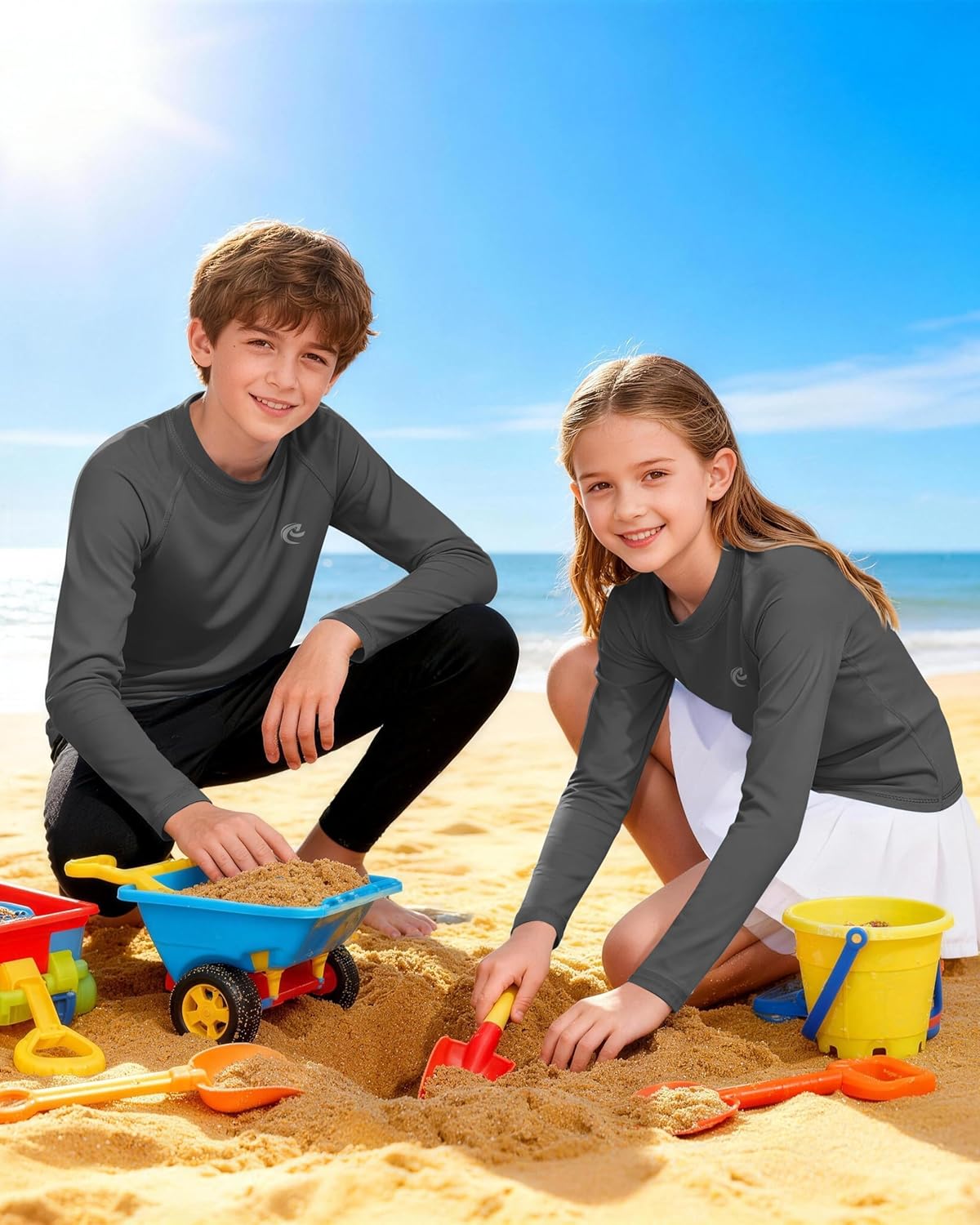 Skiennix Boys UPF 50+ Long Sleeve Swim Shirt - UV Sun Protection Rash Guard for Kids