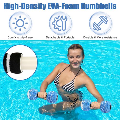 2Pack Water Dumbbells, Aquatic Exercise Dumbbells, EVA Foam Barbells for Men Women Youth Water Workouts (Blue+White)