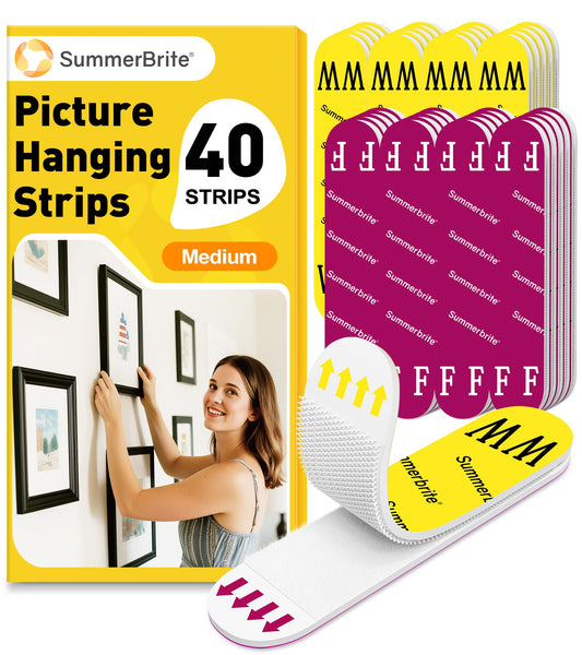 Picture Hanging Strips Heavy Duty, Damage Free Picture Hangers for Walls Without Nails/Tools, Wall Sticky Hook and Loop Adhesive Strips Kit for Poster, Home, Office, 40 Strips/20Pairs-Medium
