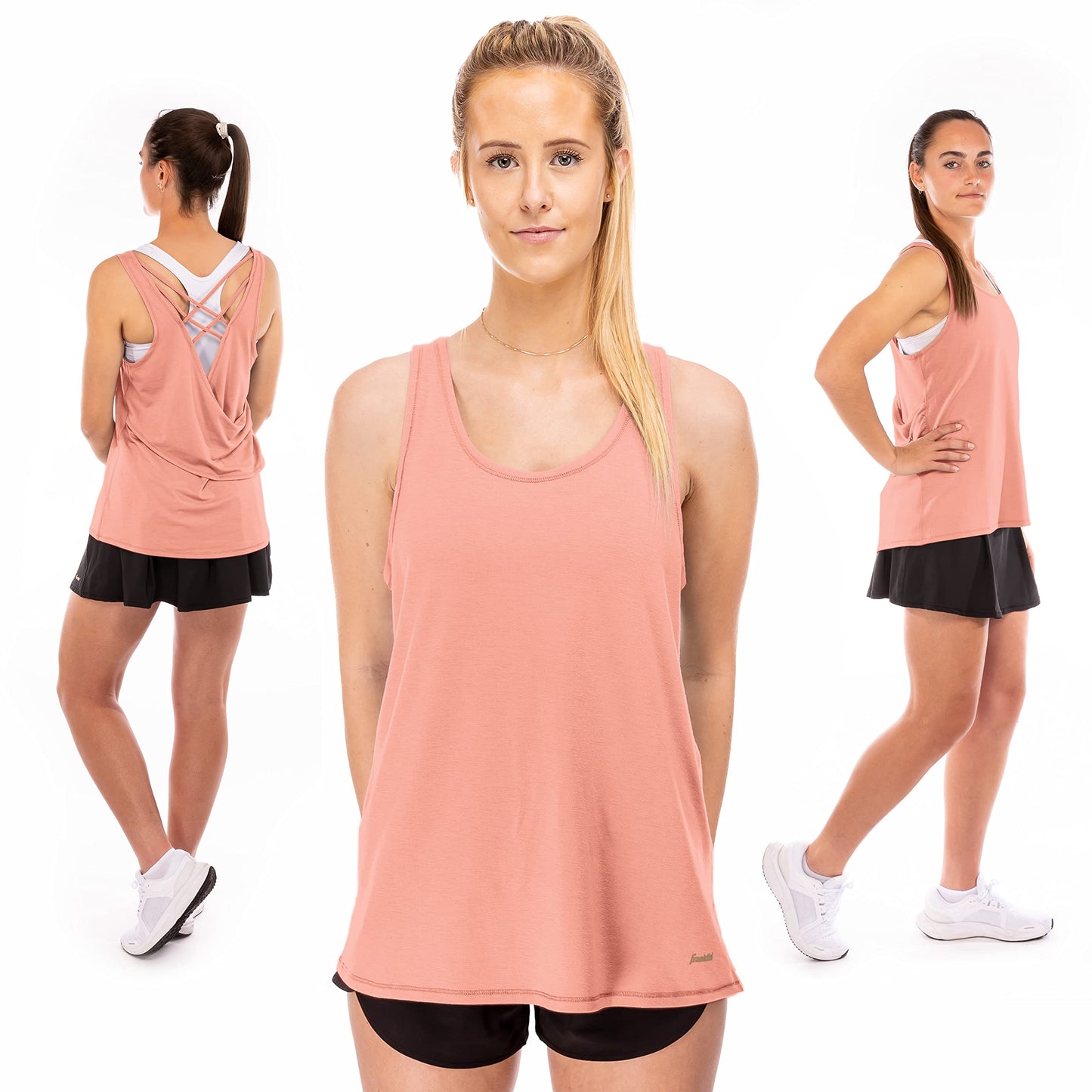 Franklin Sports Women's Sports Tank Top - White Athletic Lattice Back Tank Top for Pickleball, Tennis, Golf + Other Sports - Comfortable Relaxed Fit Spandex Blend - Women's Small - Rose Gold