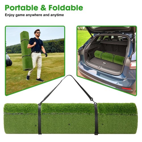 RELILAC Dual-Turf Golf Mat with Ball Tray,5x4Ft 31mm Thickened Golf Hitting Mats for Indoor/Outdoor Practice,Turf Driving Range Mats for Golf Simulators and Chipping Swing Driving Training