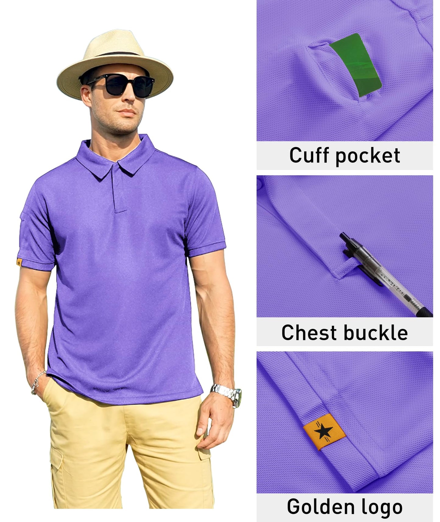 ZITY Mens Polo Shirt Short Sleeve Sports Tactical T-Shirt Athletic Golf Polos Daily Casual Stylish Collared Shirts for Men Purple 5X-Large