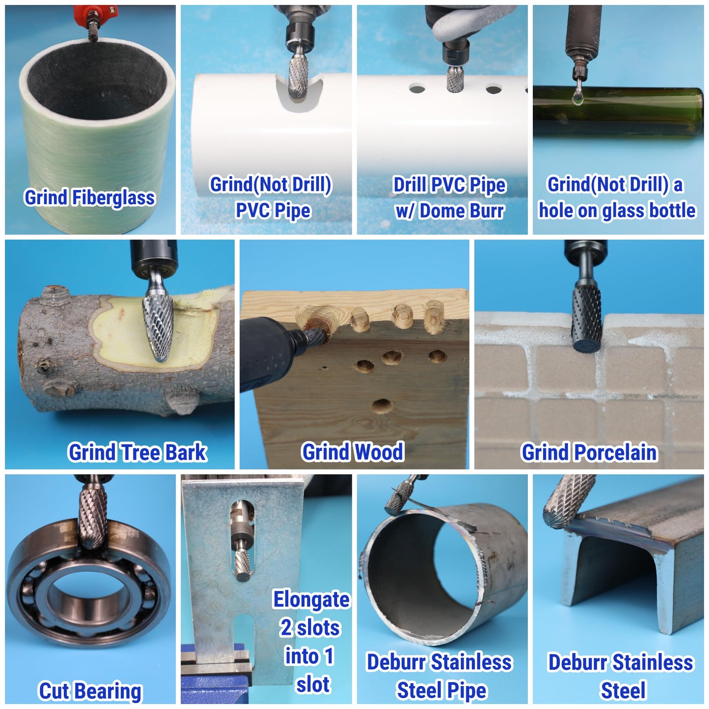 Sworker 10Pcs Carbide Burr Set 6mm Shank w/Clear Box Max Head Dia 10mm Die Grinder Bits Rotary Tools Attachment Kit Rasp Accessories Metal Wood Stone Steel Grinding Deburring Cutting Porting Carving