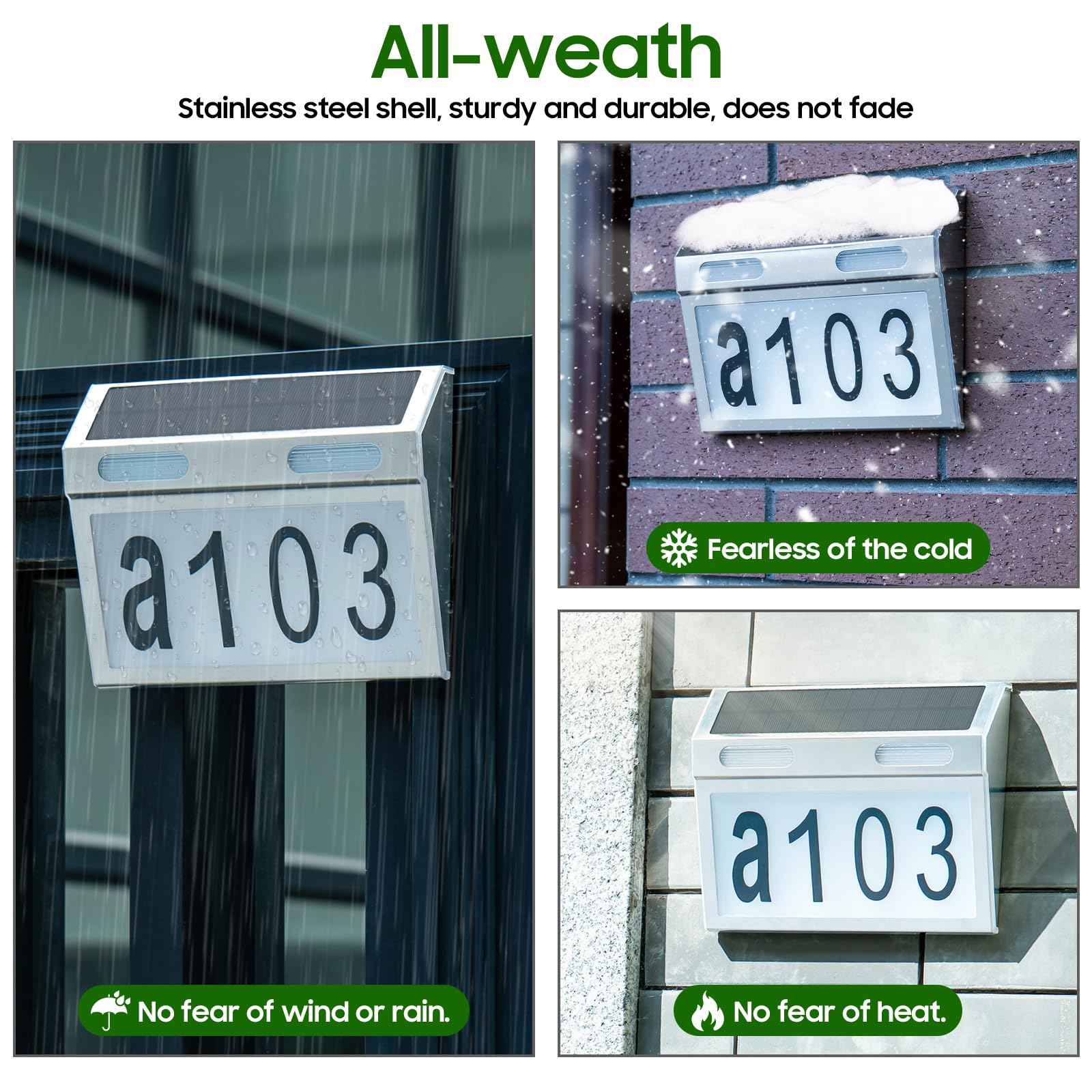 SNFKQPADJ Solar House Numbers for Outside Light Up - 3 Adjustable Color Temperatures (6000K/4000K/3000K)｜Stainless Steel Waterproof Address Sign｜Auto Light-Sensing & Easy Mount(Wall-mounted)