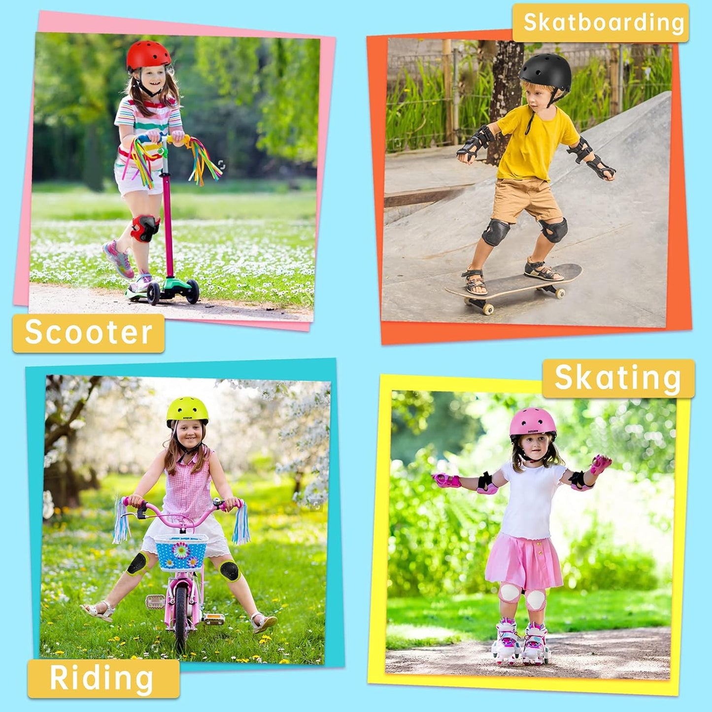 Skiennix Kids Bike Helmet - Adjustable Toddler Safety Gear with Knee, Elbow & Wrist Pads | Ages 2-14