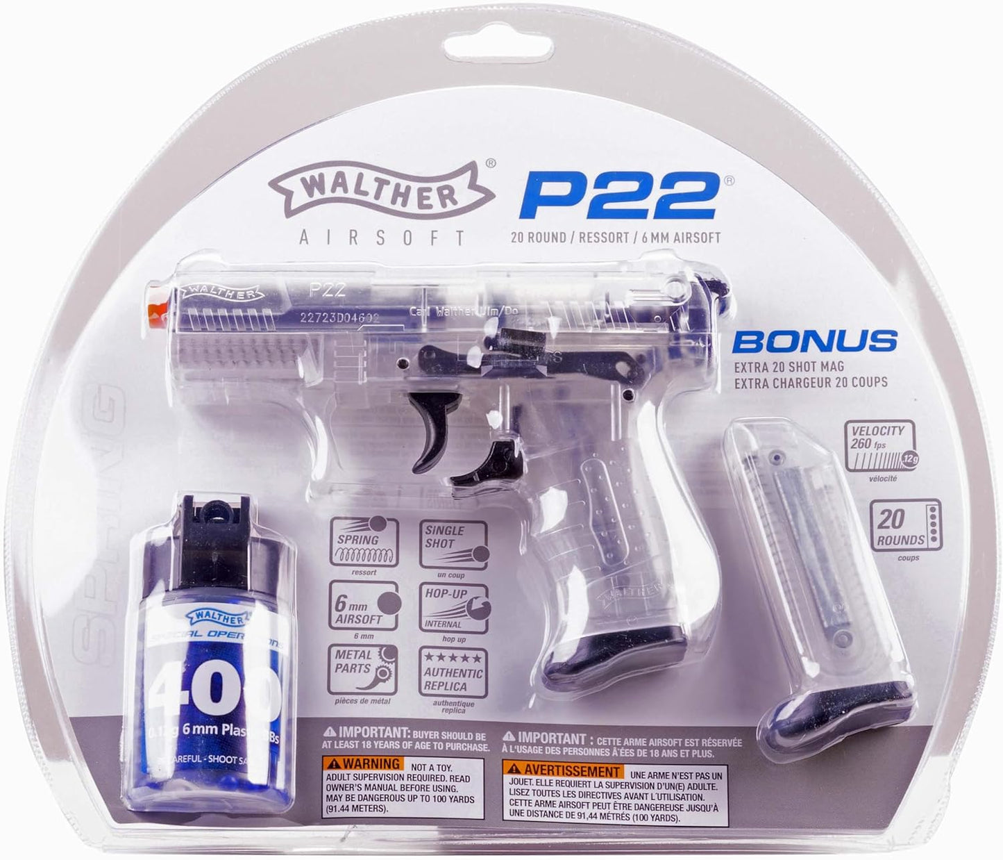 Walther P22 Airsoft Gun - 6mm BB Pistol with Realistic Blowback Action