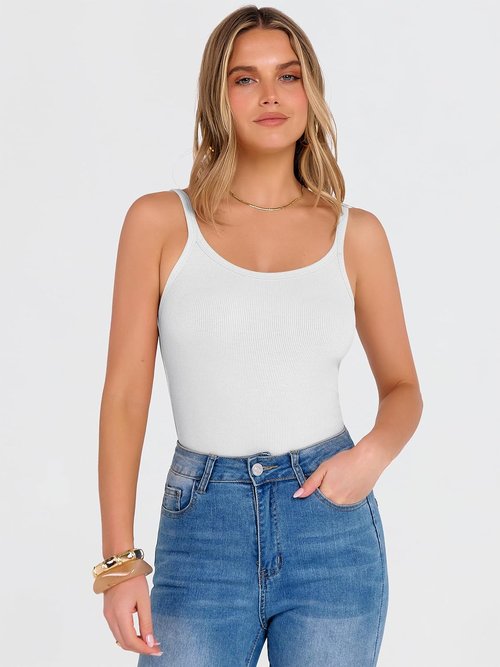 ANRABESS Women's Scoop Neck Tank Top - Sleeveless Ribbed Knit Cami for Summer Workout | Slim Fit