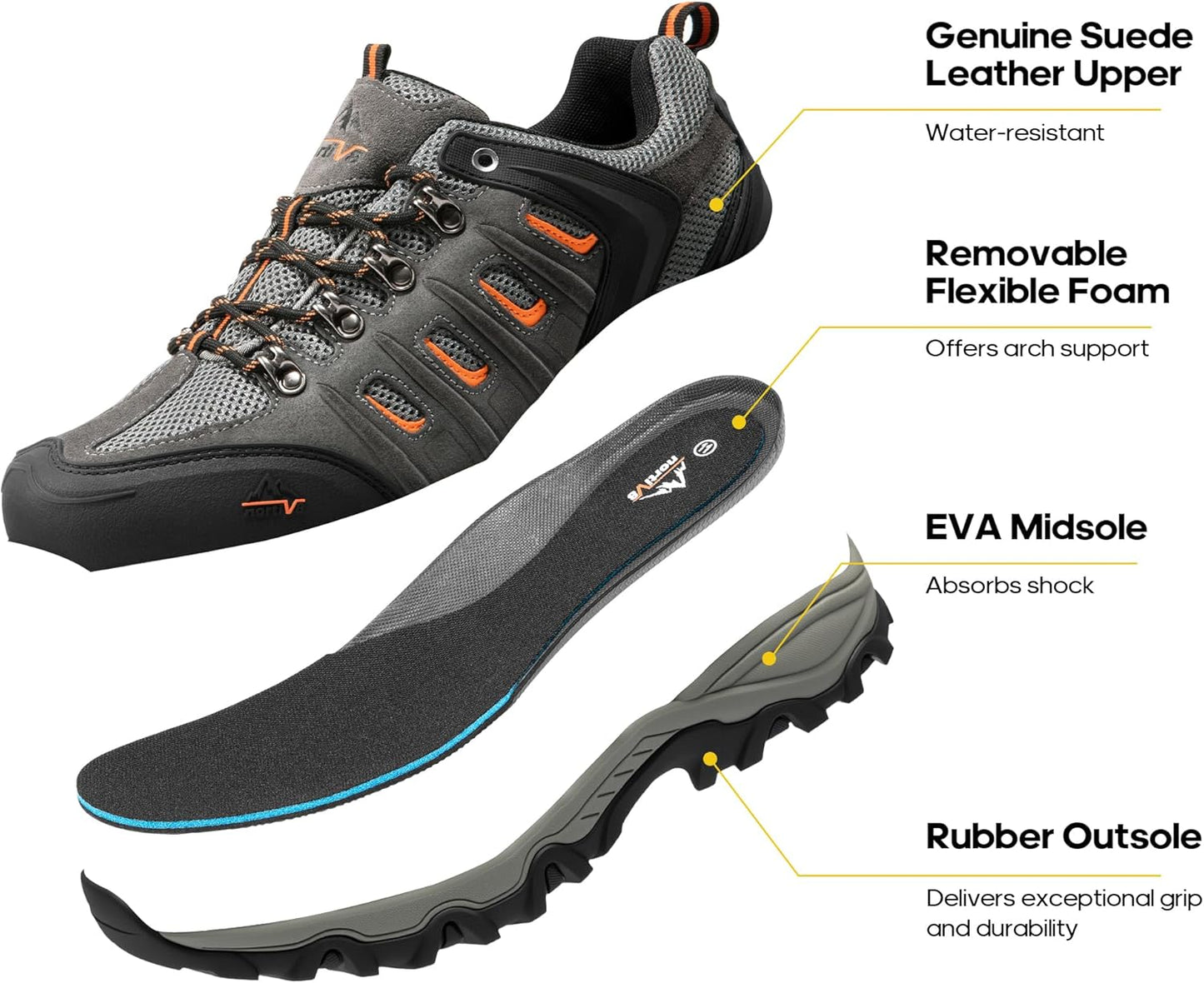 NORTIV 8 Men's Waterproof Leather Hiking Shoes - Low-Top Design for Outdoor Trails & Camping