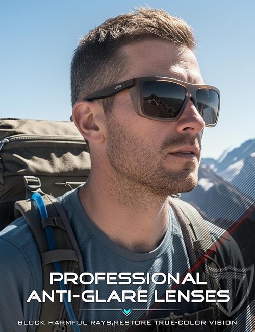 ATTCL Polarized Sports Sunglasses for Men - Lightweight TR90 Square Frame with UV Protection for Driving & Fishing