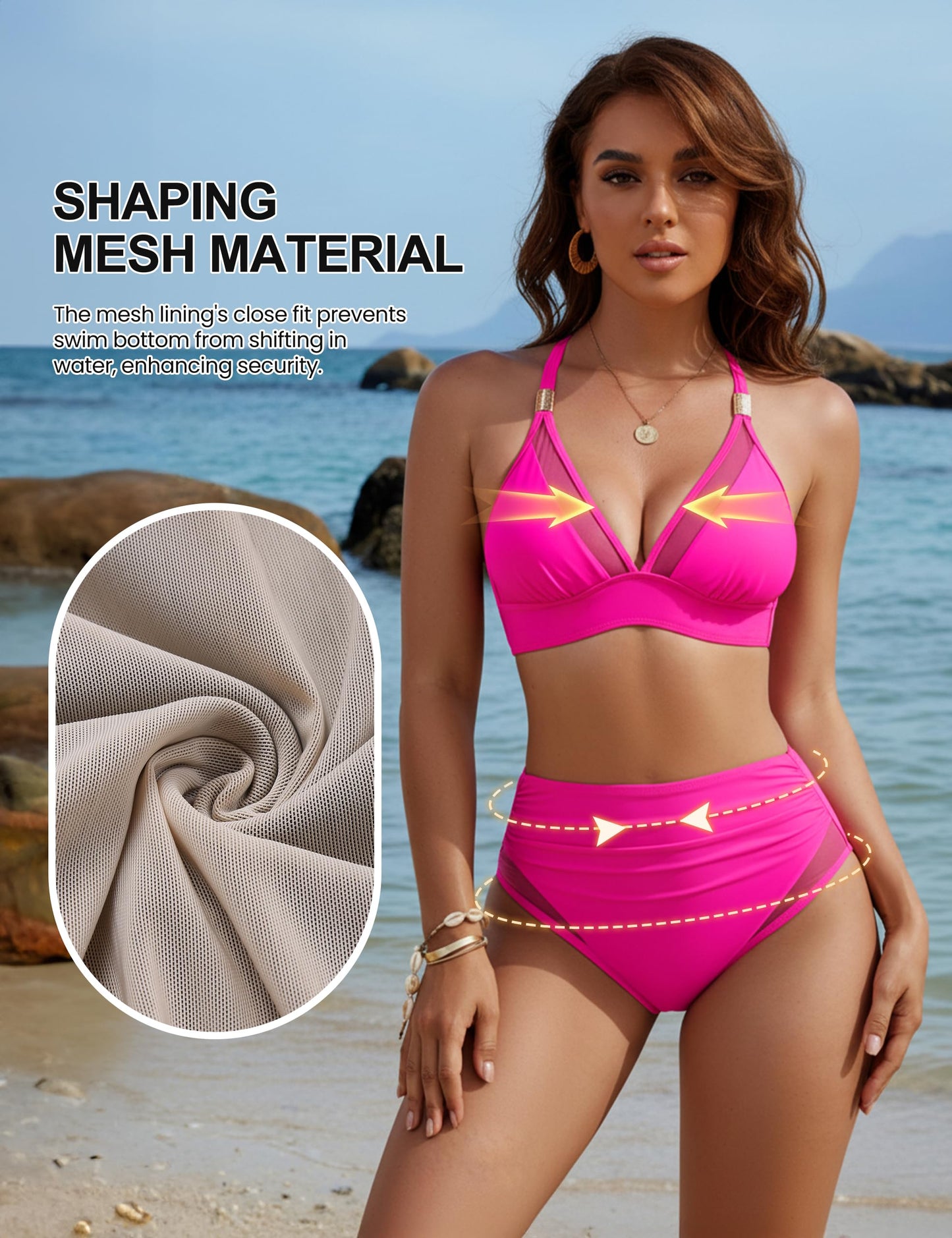 Blooming Jelly Womens High Waisted Swimsuit Tummy Control Modest Bikinis Two Piece Cute 2026 Swim Suit (M, Hot Pink)