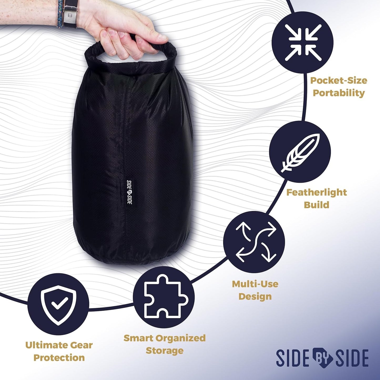 Skiennix Waterproof 10L Dry Bag - Lightweight Durable Side Bag for Kayaking, Hiking & Camping | Black, Small