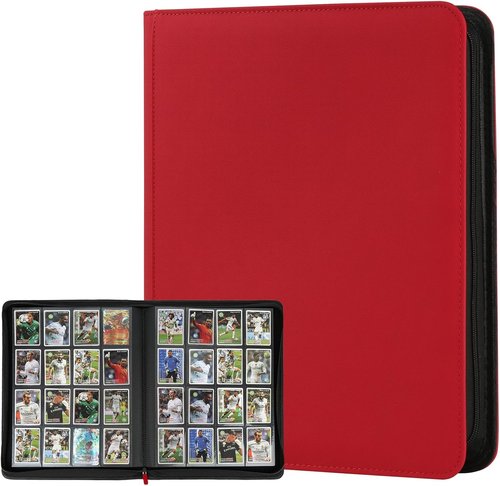 GERMUN Trading Card Binder - 16 Pocket Premium Card Holder for 1000+ Cards | Double-Sided Album (Red)