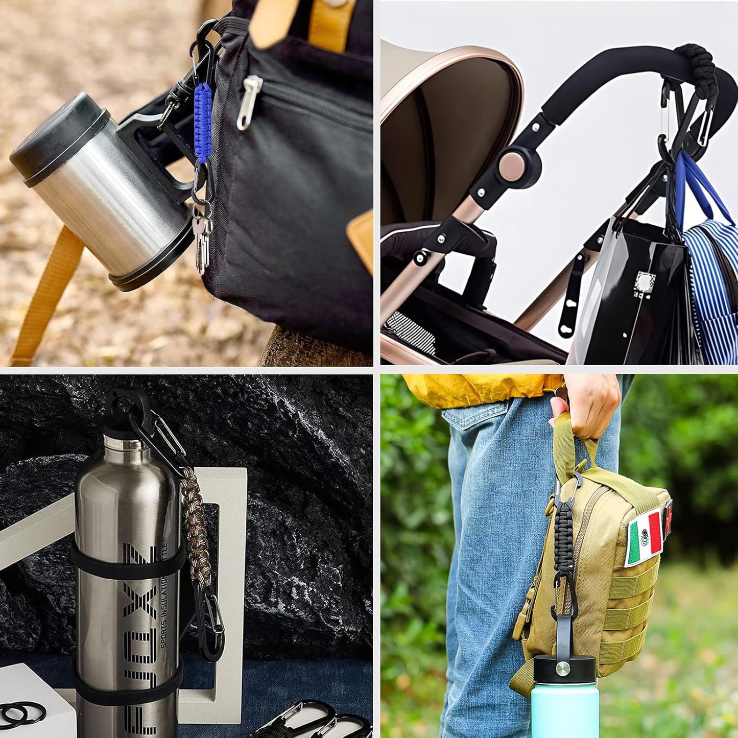 Skiennix Paracord Keychain Carabiner - Double Hooks for Camping, Hiking & Stroller | Versatile Clip for Water Bottles & Tools